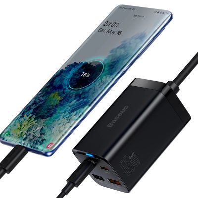 6. Baseus GaN3 Pro fast charger GaN 2 x USB Type C / 2 x USB 65W PD, QC4.0+, AFC, PPS + cable USB Type C - USB Type C 1m black (CCGP040101)