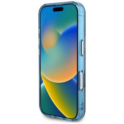 5. Guess IML Metal Glitter 4G Circle Triangle MagSafe Case for iPhone 16 - Blue