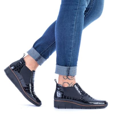 42. Rieker W R474 snakeskin leather ankle boots black