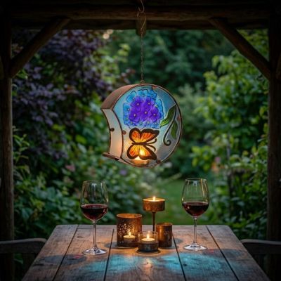 22. GARDEN DECORATION 22.5x8x22CM STAINED GLASS HANGING LANTERN