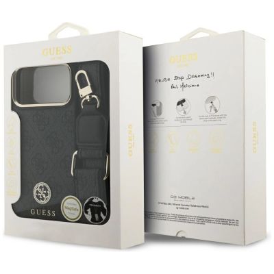 9. Guess 4G Srtass Logo & Big Strap Metal Buttons MagSafe Case for iPhone 17 Pro Max - Black