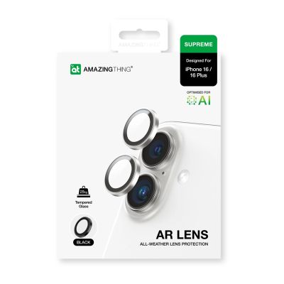 4. AmazingThing AR Aluminum 2 Lens Glass with Camera Lens Frame for iPhone 16 / 16 Plus - Black