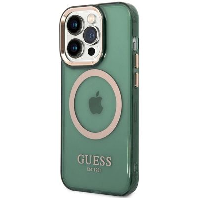 2. Guess GUHMP14XHTCMA iPhone 14 Pro Max 6.7" green/khaki hard case Gold Outline Translucent MagSafe