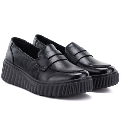 3. Black leather wedge moccasin shoes Vinceza 133135