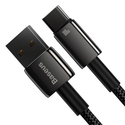 4. Baseus Tungsten Gold USB-A to USB-C Cable 480Mb/s 100W 1m Black (CAWJ000001)
