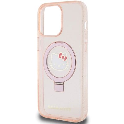 6. Hello Kitty Ring Stand Glitter Electrop Logo MagSafe Case for iPhone 15 Pro Max - Pink