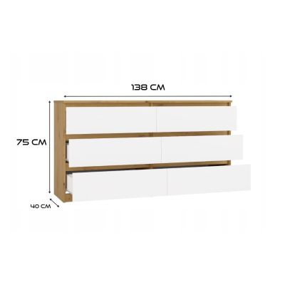 8. M6 MALWA CHEST OF DRAWERS 140 CM 6 DRAWERS ART/WHITE SET