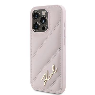 2. Karl Lagerfeld Diagonal Quilted Script case for iPhone 15 Pro Max - pink