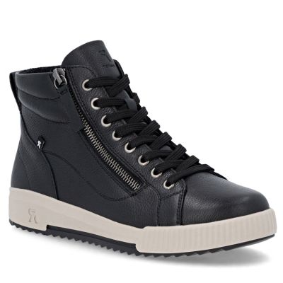 Women's leather ankle boots, lightly insulated, black, Rieker W0164-00