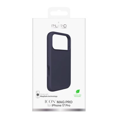 2. Puro Icon Mag Pro Liquid Silicone Case for iPhone 17 Pro, MagSafe Compatible, with Camera Protection and Aluminum Buttons - Dark Blue