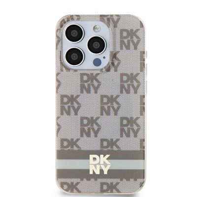 3. DKNY IML Checkered Mono Pattern & Printed Stripes MagSafe case for iPhone 14 Pro Max - beige