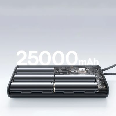 12. Baseus EnerFill FC41 25000mAh 145W Power Bank with Digital Display and Built-in Dual USB-C Cable - Black