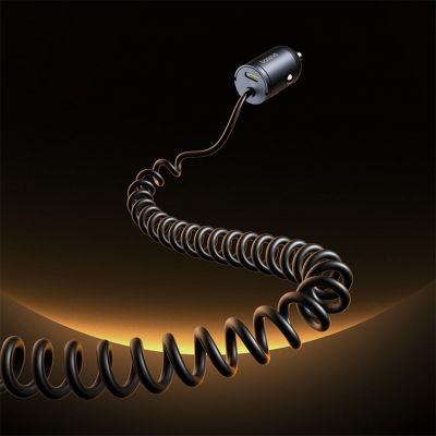 9. Baseus Tiny Star 30W Car Charger with Built-in Spiral USB-C Cable - Black