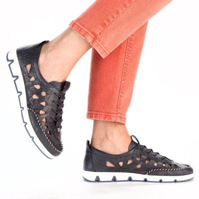 29. Rieker W RKR652 navy blue openwork leather shoes
