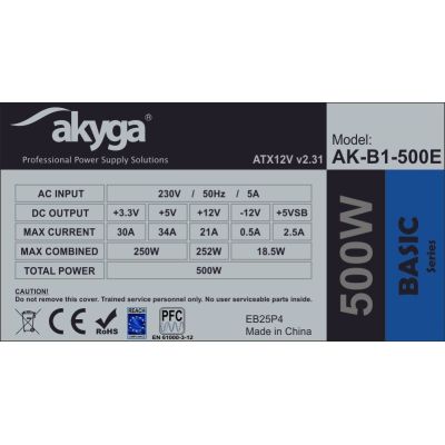 4. Akyga Basic AK-B1-500E Power Supply (500 W; Passive; 120 mm)