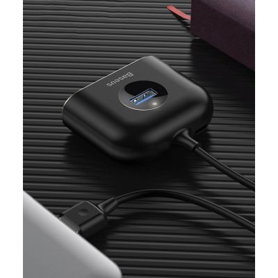 14. HUB Baseus Square USB-A to 1x USB-A 3.2 Gen 1 / 3x USB 2.0 with 1m cable - black