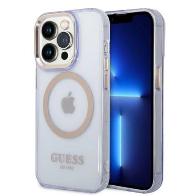 Guess Gold Outline Translucent MagSafe Case for iPhone 14 Pro Max 6.7" - Purple