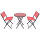 13. BALCONY FURNITURE SET ROUND TABLE AND 2 FOLDING CHAIRS RED
