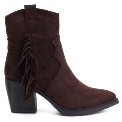 2. Women's insulated cowboy boots with fringes, chocolate M.Daszyński MR2520-1