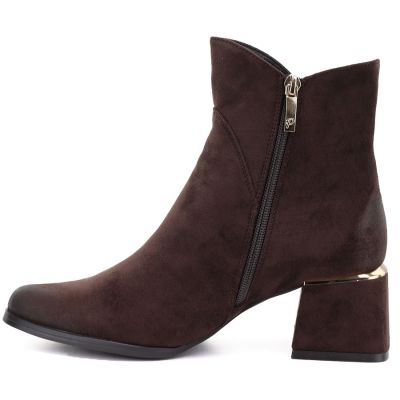 3. Women's high-heeled suede ankle boots in chocolate Potocki SZ12875