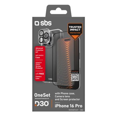 2. SBS set with D3O technology for iPhone 16 Pro - case + glass screen and camera protector - transparent