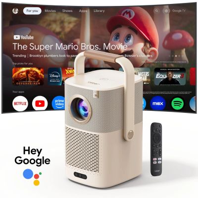 5. Yaber T2 Plus GTV 1080p 450 ANSI Google TV JBL Dolby Audio Multimedia Projector with Battery - Beige
