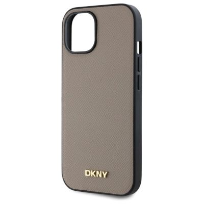 6. DKNY Grained Metal Logo MagSafe iPhone 15 Case - Beige