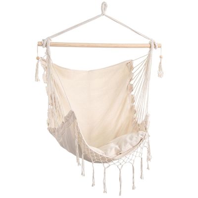 6. BRAZILIAN HAMMOCK CHAIR MIAMI WITH FRINGE 130X100CM + 2 PILLOWS 40X40CM BEIGE