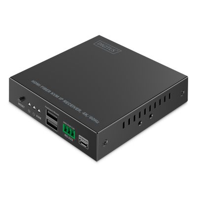 Additional receiver for DS-55348, HDMI 4K/60Hz fiber optic extender with KVM USB 1.1 over IP 1G or up to 40km/300m/IP 1G