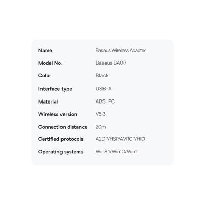 21. Baseus BA07 Bluetooth USB adapter - black