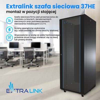 15. Extralink 37U 800x800 Black Freestanding Rack Cabinet