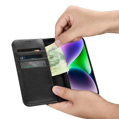 13. iCarer Wallet Case 2in1 Cover iPhone 14 Plus Anti-RFID Leather Flip Case Black (WMI14220727-BK)