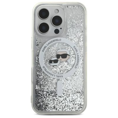 3. Karl Lagerfeld Liquid Glitter Karl & Choupette Head Magsafe iPhone 16 Pro Case - Clear