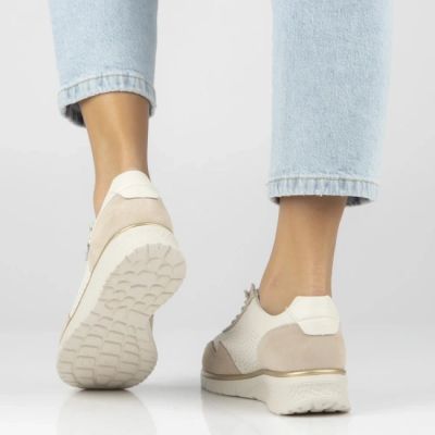 8. Women's leather sneakers with openwork wedges, beige Filippo DP7605