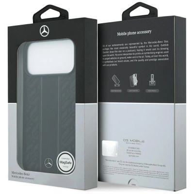 8. Mercedes Leather Laurel Leaves Stripes MagSafe Case for iPhone 17 Pro Max - Black