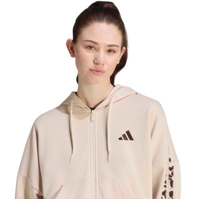 4. Women's adidas Seasonal Essentials Animal Print 3-Stripes Full-Zip Hooded Sweatshirt Beige KH1547