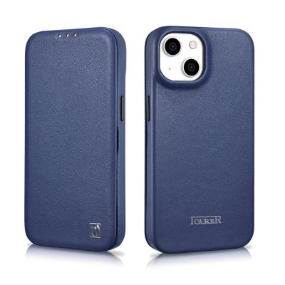28. iCarer CE Premium Leather Folio Case iPhone 14 Plus Magnetic Flip Leather Folio Case MagSafe Blue (WMI14220715-BU)