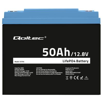 8. QOLTEC LIFEPO4 LITHIUM IRON PHOSPHATE BATTERY | 12.8V | 50AH | 640WH | BMS