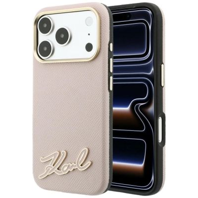 Karl Lagerfeld Grained with Resin Signature Logo MagSafe Case for iPhone 18 Pro / 17 Pro - Pink