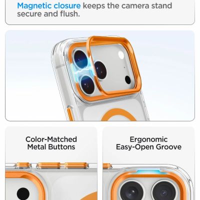 7. Spigen Ultra Hybrid Optik S MagSafe Case for iPhone 18 Pro / 17 Pro - Transparent Orange
