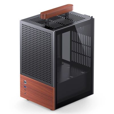11. Jonsbo T6 Case, Mini-Tower, Mini-ITX, Tempered Glass, Wood - Black
