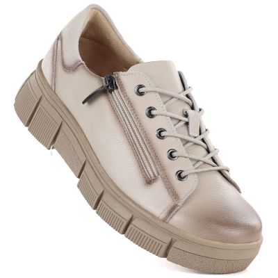 Women's beige leather platform shoes Cambell 26-19305