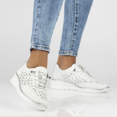 7. Women's leather openwork shoes, white Filippo DP6714