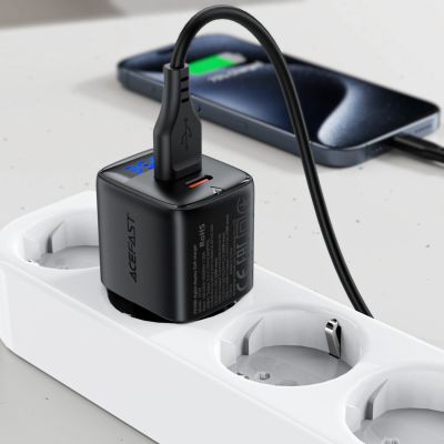 8. Acefast A116 GaN PD 35W USB-A USB-C Wall Charger with Display - Black
