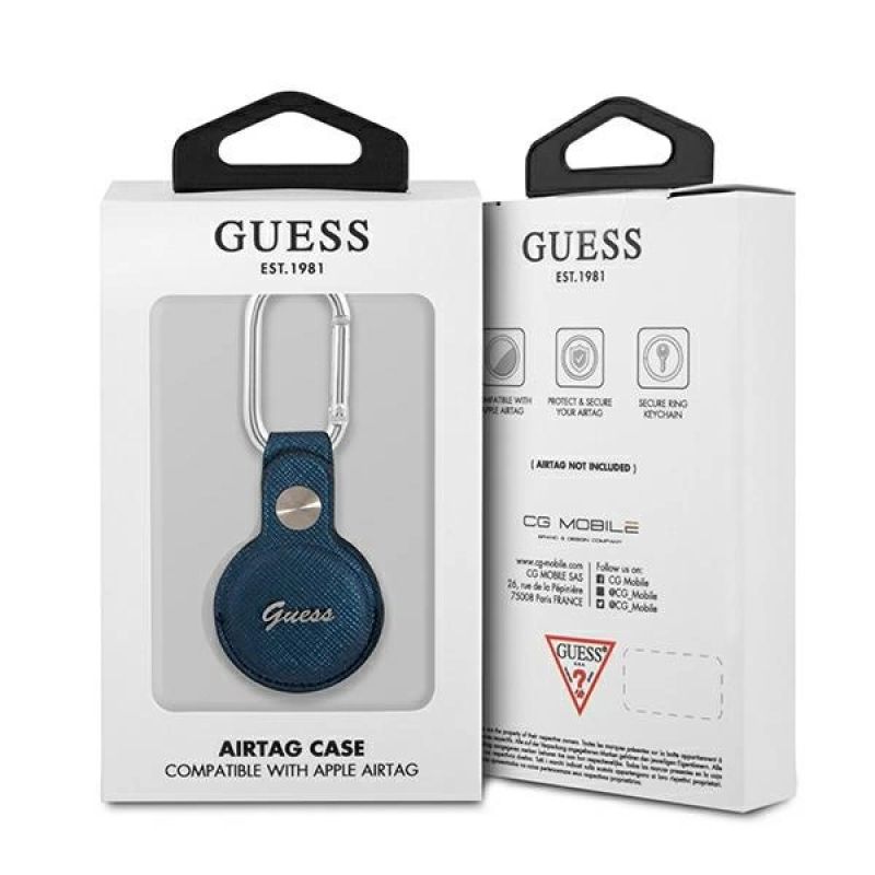 3. Guess Saffiano Vintage Script AirTag case - blue