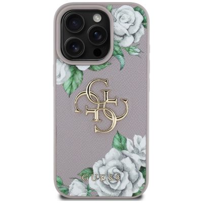 3. Guess Grained Roses Big 4G Logo iPhone 16 Pro Case - Purple