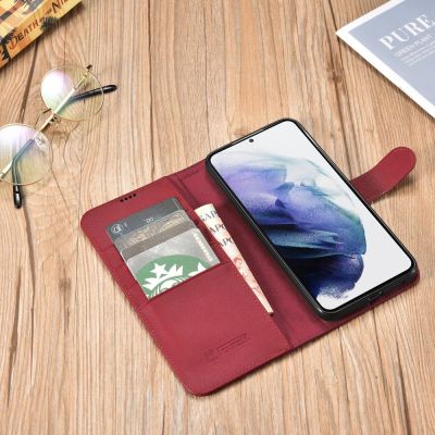 12. iCarer Haitang Leather Wallet Case Leather Case for Samsung Galaxy S22 + (S22 Plus) Wallet Housing Cover Red (AKSM05RD)