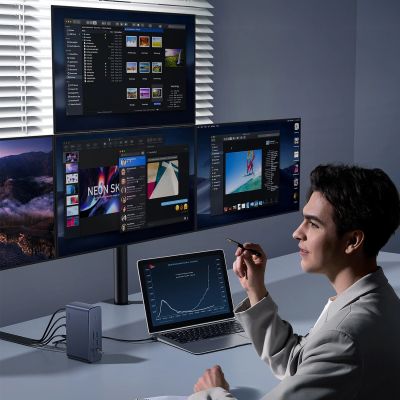 4. Baseus UnionJoy USB-C Docking Station 2xHDMI4K@60Hz 1xDP4K@60Hz 3xUSB-A3.0 2xUSB-C3.0 2xUSB-A2.0 1xRJ45 PD PC 1xSD+TF 1x3.5mm minijack - gray