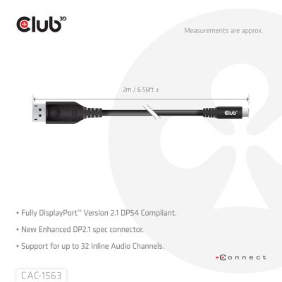 5. CLUB3D CAC-1563 2m USB Type-C DisplayPort Cable Adapter Black