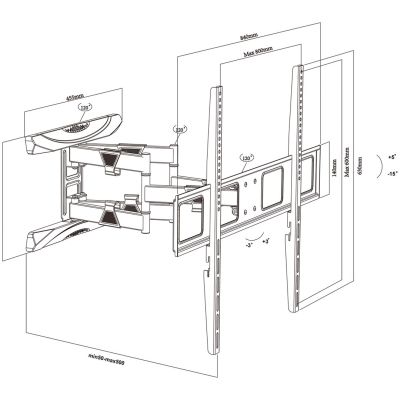 12. MACLEAN TV MOUNT MAX VESA 800X600, 43-100", 80KG, VERTICAL AND HORIZONTAL ANGLE ADJUSTMENT, PROFILE 50-500MM, BLACK MC-423